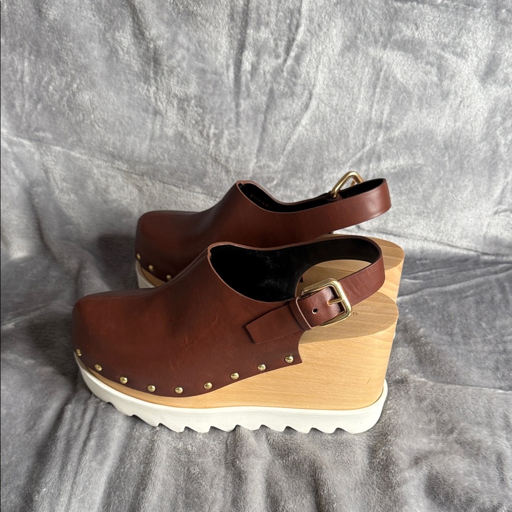 Stella McCartney Brown Leather Platform Shoes - Picture 2 of 7